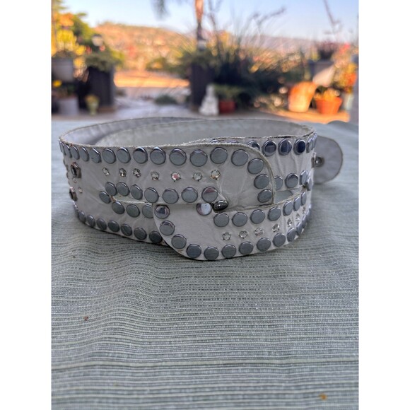 Sheila Kaufman, White, Leather, Crystal and Stud embellished Wide Belt, 1980s main image 9